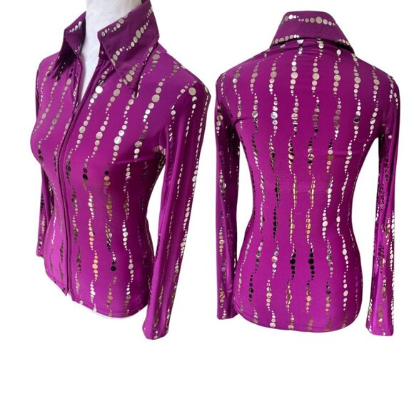 VINTAGE Y2K RARE EQUESTRIAN HOBBY HORSE WESTERN PINK RETRO MIRROR TOP XSMALL #5 - Picture 3 of 4